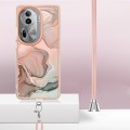 For OPPO Reno11 Pro 5G Global Electroplating Marble Dual-side IMD Phone Case with Lanyard(Rose Gold