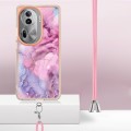 For OPPO Reno11 Pro 5G Global Electroplating Marble Dual-side IMD Phone Case with Lanyard(Pink 013)