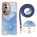 For OPPO Reno11 Pro 5G Global Electroplating Marble Dual-side IMD Phone Case with Lanyard(Blue 018)