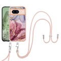 For Google Pixel 8a Electroplating Marble Dual-side IMD Phone Case with Lanyard(Rose Red 014)