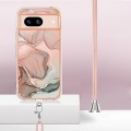 For Google Pixel 8a Electroplating Marble Dual-side IMD Phone Case with Lanyard(Rose Gold 015)