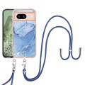 For Google Pixel 8a Electroplating Marble Dual-side IMD Phone Case with Lanyard(Blue 018)