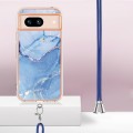 For Google Pixel 8a Electroplating Marble Dual-side IMD Phone Case with Lanyard(Blue 018)