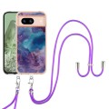 For Google Pixel 8a Electroplating Marble Dual-side IMD Phone Case with Lanyard(Purple 016)