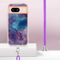 For Google Pixel 8a Electroplating Marble Dual-side IMD Phone Case with Lanyard(Purple 016)