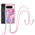 For Google Pixel 8 Pro Electroplating Marble Dual-side IMD Phone Case with Lanyard(Pink 013)