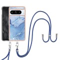 For Google Pixel 8 Pro Electroplating Marble Dual-side IMD Phone Case with Lanyard(Blue 018)