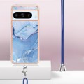 For Google Pixel 8 Pro Electroplating Marble Dual-side IMD Phone Case with Lanyard(Blue 018)