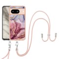 For Google Pixel 8 Electroplating Marble Dual-side IMD Phone Case with Lanyard(Rose Red 014)
