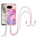 For Google Pixel 8 Electroplating Marble Dual-side IMD Phone Case with Lanyard(Pink 013)