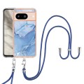 For Google Pixel 8 Electroplating Marble Dual-side IMD Phone Case with Lanyard(Blue 018)
