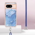 For Google Pixel 8 Electroplating Marble Dual-side IMD Phone Case with Lanyard(Blue 018)
