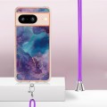 For Google Pixel 8 Electroplating Marble Dual-side IMD Phone Case with Lanyard(Purple 016)