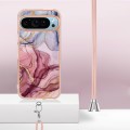 For Google Pixel 9 Electroplating Marble Dual-side IMD Phone Case with Lanyard(Rose Red 014)