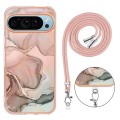 For Google Pixel 9 Electroplating Marble Dual-side IMD Phone Case with Lanyard(Rose Gold 015)
