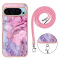 For Google Pixel 9 Electroplating Marble Dual-side IMD Phone Case with Lanyard(Pink 013)