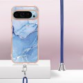 For Google Pixel 9 Electroplating Marble Dual-side IMD Phone Case with Lanyard(Blue 018)