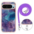 For Google Pixel 9 Electroplating Marble Dual-side IMD Phone Case with Lanyard(Purple 016)