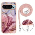 For Google Pixel 9 Pro Electroplating Marble Dual-side IMD Phone Case with Lanyard(Rose Red 014)