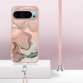 For Google Pixel 9 Pro Electroplating Marble Dual-side IMD Phone Case with Lanyard(Rose Gold 015)