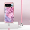 For Google Pixel 9 Pro Electroplating Marble Dual-side IMD Phone Case with Lanyard(Pink 013)