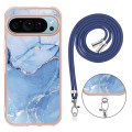 For Google Pixel 9 Pro Electroplating Marble Dual-side IMD Phone Case with Lanyard(Blue 018)