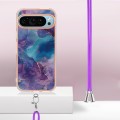 For Google Pixel 9 Pro Electroplating Marble Dual-side IMD Phone Case with Lanyard(Purple 016)