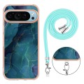 For Google Pixel 9 Pro Electroplating Marble Dual-side IMD Phone Case with Lanyard(Green 017)