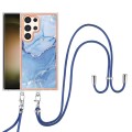 For Samsung Galaxy S24 Ultra 5G Electroplating Marble Dual-side IMD Phone Case with Lanyard(Blue 018