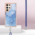 For Samsung Galaxy S24 Ultra 5G Electroplating Marble Dual-side IMD Phone Case with Lanyard(Blue 018