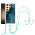 For Samsung Galaxy S24 Ultra 5G Electroplating Marble Dual-side IMD Phone Case with Lanyard(Green 01