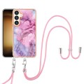 For Samsung Galaxy S24+ 5G Electroplating Marble Dual-side IMD Phone Case with Lanyard(Pink 013)