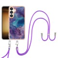 For Samsung Galaxy S24+ 5G Electroplating Marble Dual-side IMD Phone Case with Lanyard(Purple 016)