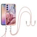 For Samsung Galaxy A15 5G Electroplating Marble Dual-side IMD Phone Case with Lanyard(Rose Red 014)