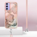 For Samsung Galaxy A15 5G Electroplating Marble Dual-side IMD Phone Case with Lanyard(Rose Gold 015)