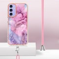 For Samsung Galaxy A15 5G Electroplating Marble Dual-side IMD Phone Case with Lanyard(Pink 013)