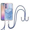 For Samsung Galaxy A15 5G Electroplating Marble Dual-side IMD Phone Case with Lanyard(Blue 018)