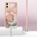 For Samsung Galaxy A05 Electroplating Marble Dual-side IMD Phone Case with Lanyard(Rose Gold 015)