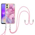 For Samsung Galaxy A05 Electroplating Marble Dual-side IMD Phone Case with Lanyard(Pink 013)