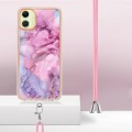 For Samsung Galaxy A05 Electroplating Marble Dual-side IMD Phone Case with Lanyard(Pink 013)