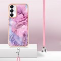 For Samsung Galaxy A05s Electroplating Marble Dual-side IMD Phone Case with Lanyard(Pink 013)