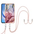 For Samsung Galaxy A25 5G Electroplating Marble Dual-side IMD Phone Case with Lanyard(Rose Red 014)