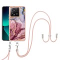 For Xiaomi 13T/13T Pro Electroplating Marble Dual-side IMD Phone Case with Lanyard(Rose Red 014)