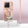 For Xiaomi 13T/13T Pro Electroplating Marble Dual-side IMD Phone Case with Lanyard(Rose Gold 015)