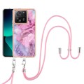 For Xiaomi 13T/13T Pro Electroplating Marble Dual-side IMD Phone Case with Lanyard(Pink 013)