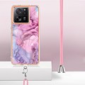 For Xiaomi 13T/13T Pro Electroplating Marble Dual-side IMD Phone Case with Lanyard(Pink 013)