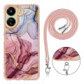 For Xiaomi Redmi 13C 4G Electroplating Marble Dual-side IMD Phone Case with Lanyard(Rose Red 014)