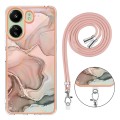 For Xiaomi Redmi 13C 4G Electroplating Marble Dual-side IMD Phone Case with Lanyard(Rose Gold 015)