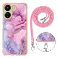 For Xiaomi Redmi 13C 4G Electroplating Marble Dual-side IMD Phone Case with Lanyard(Pink 013)