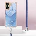 For Xiaomi Redmi 13C 4G Electroplating Marble Dual-side IMD Phone Case with Lanyard(Blue 018)